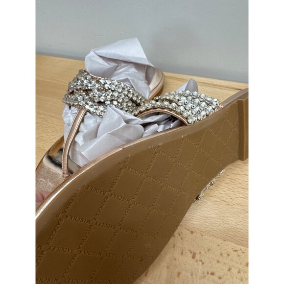 Badgley Mischka Rose Gold Rhinestone Embellished Sandals Womens Size 8 Leather U - Picture 8 of 8